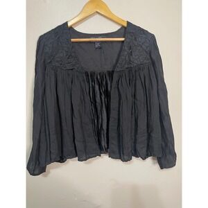 Lucky Brand Live in Love Open Front Fine Quality 100% Silk Black Size M